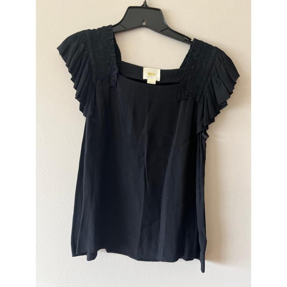 Mauve by Anthropologie Ruffle Flutter Sleeve Blouse Black Size 2
